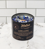 Intuition Crystal Intention Candle Lapis Lazuli Frankincense and Myrrh Wooden Wick