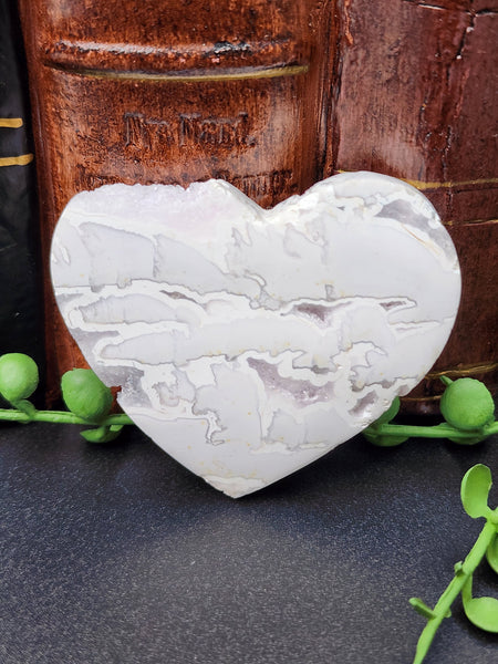 White Plume Agate Carved Heart