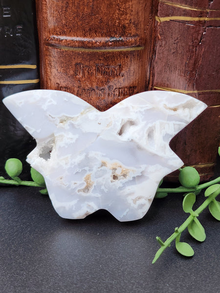 White Plume Agate Carved Butterfly