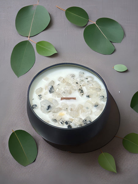 Eucalyptus Crystal Intention Candle Moonstone Wooden Wick
