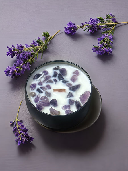 Simply Lavender Crystal Intention Candle Amethyst Wooden Wick